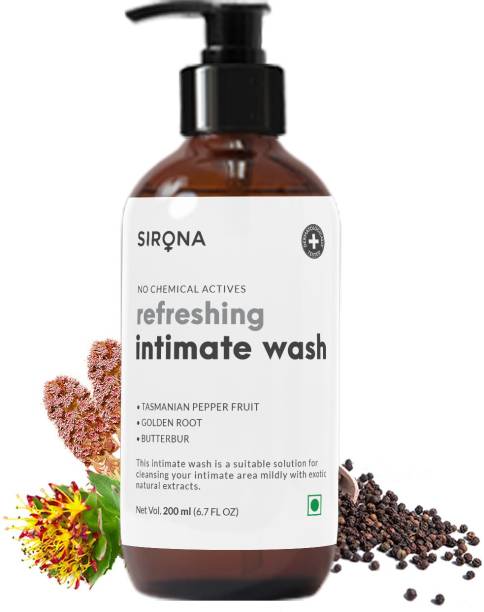 SIRONA Natural pH balanced Intimate Wash with 5 Magical Herbs & No Chemical Actives - Helps Reduce Odor, Itching & Maintains Hygiene for Men and Women - 200 ml Intimate Wash