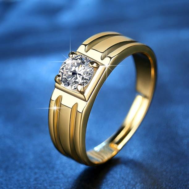 MYKI Gold Plated 24KT Swarovski Crystal Adjustable Rings for Men (Gold) Stainless Steel Swarovski Zirconia Gold Plated Ring