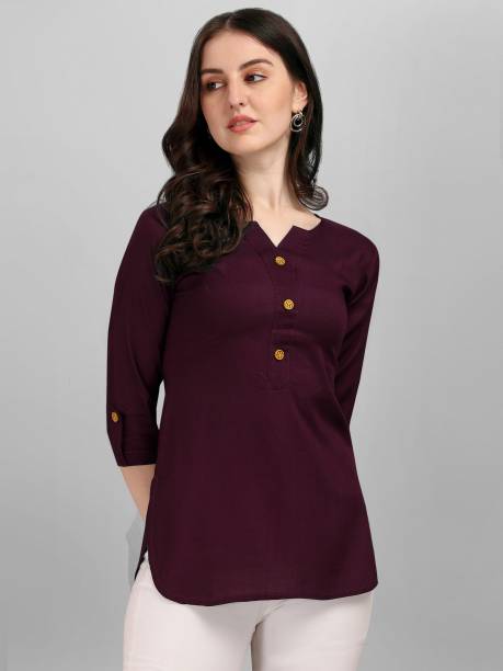 Uhers Feb Casual Solid Women Purple Top