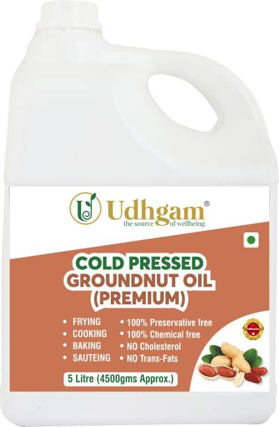 Udhgam Wood churned Cold pressed Groundnut Oil PREMIUM Kolhu/Ghani/Chekku Chemical Free Groundnut Oil Jar