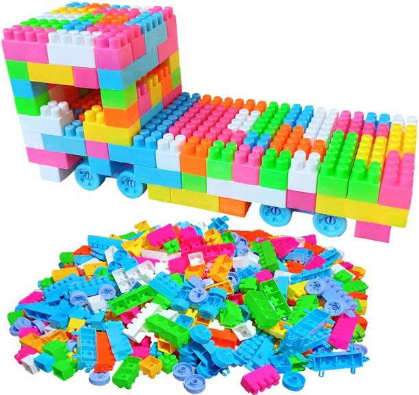 Pulsbery 200 Pieces Small Building Blocks with Wheel/Smart Activity Train Blocks For Kids