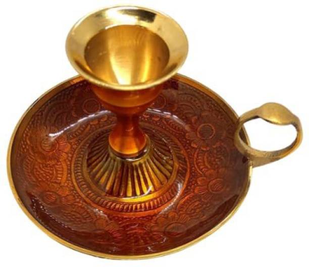 Akanksha Arts Made of Top Notch Brass 7.5 cm Diameter Lovely Candle Stand with Decorative Box Brass Table Diya