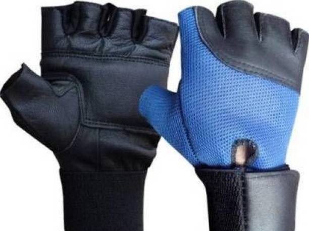 Bluelac Leather Gym Gloves for Fitness Workout With HalfFinger Wrist Wrap for Protection Gym & Fitness Gloves