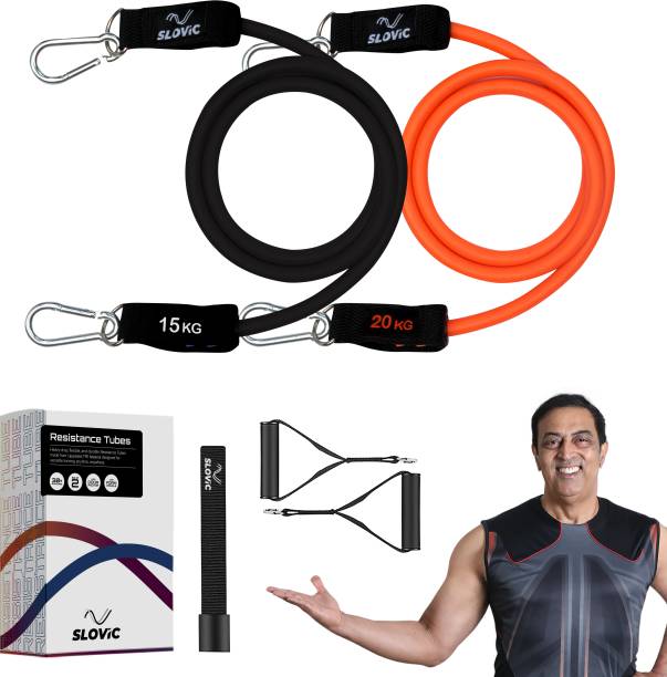 SLOVIC Resistance TPE Tube Band with Sturdy Handles, Door Anchor for Workout | Set of 2 Resistance Tube