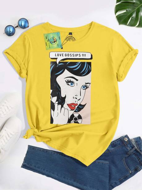 THE DRY STATE Graphic Print Women Round Neck Yellow T-Shirt