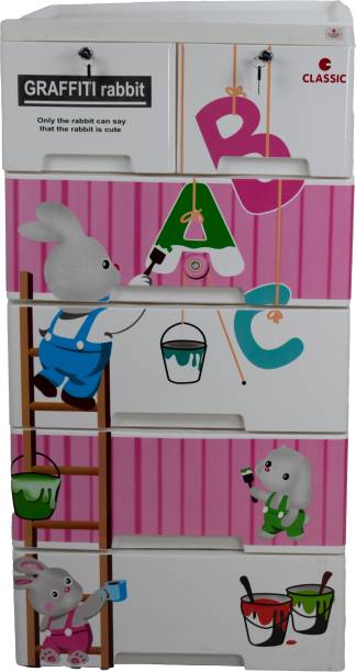Classic Furniture Drawer Wardrobe| Cabinet For Kids Graffiti -Rabbit ABC Plastic 6 Door Wardrobe
