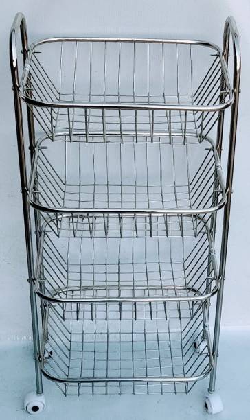 tsw TSW Stainless Steel 4 Shelf Fruit and Vegetable Kitchen Trolley with Wheels Stainless Steel Kitchen Trolley