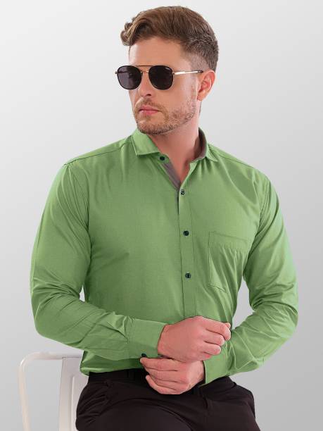 VeBNoR Men Solid Formal Green Shirt