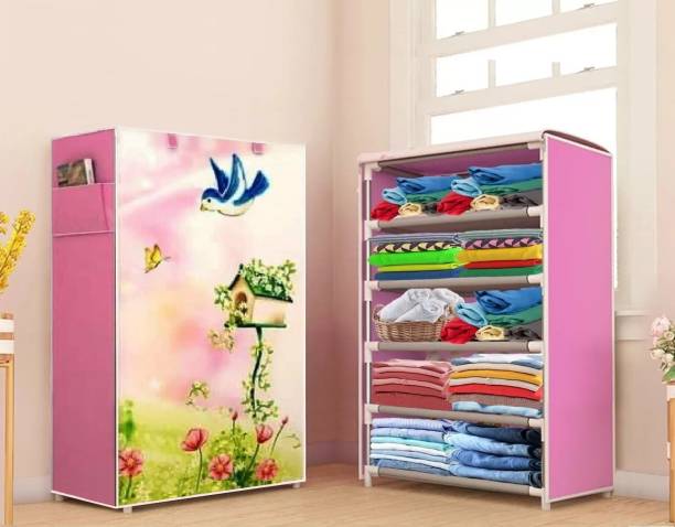 Flipkart Perfect Homes Studio 5 layer Pink wardrobe tree house Carbon Steel Collapsible Wardrobe