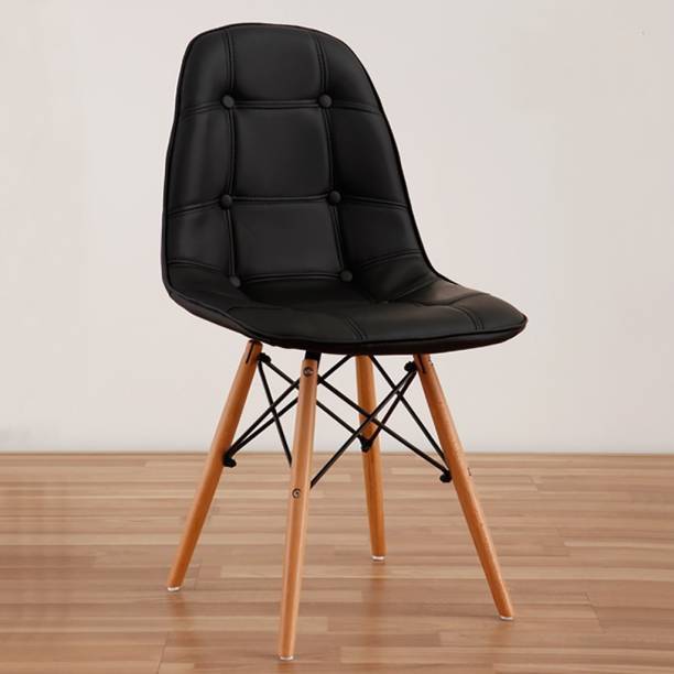 Deal Dhamaal Eames Replica Faux Leather Cushioned Dining Chair in Black Color Engineered Wood Living Room Chair