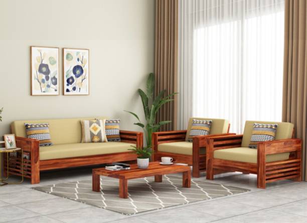 DriftingWood Wooden for living Room Furniture | 5 Seater Sofa Fabric 3 + 1 + 1 Sofa Set