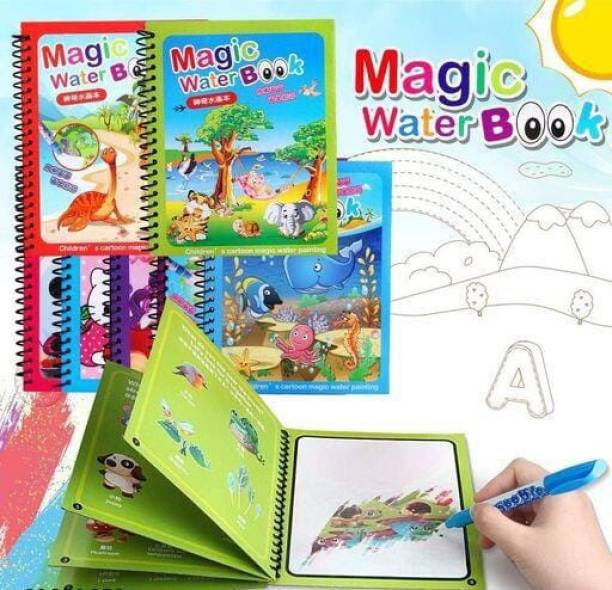 totoy Kid's Magic Water Coloring Book,Fun with Drawing Reuseable Pack of 2(Multicolor)
