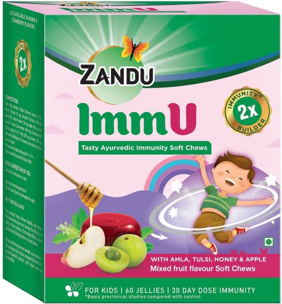 ZANDU ImmU - Tasty Ayurvedic Immunity Soft Chews - Strawberry Flavour - 60 Soft Chews (Jellies) Strawberry Jelly Candy