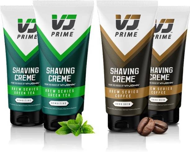VJPRIME Shaving Creme - Brew Series Coffee with Brew Series Green Tea (Pack of 2_100g)