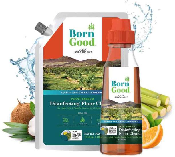 Born Good Plant-Based Disinfectant Floor Cleaner Liquid Bottle 450ml & Refill 1L Turkish Apple Wood