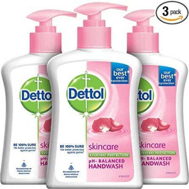 Dettol Skincare Handwash Liquid Soap Pump, 200ml, Pack of 3 Hand Wash Pump Dispenser