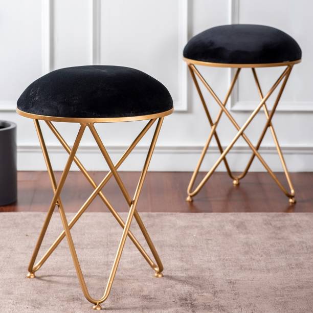 nestroots Ottoman Stool Set of 2 for Seating Living Room with Metallic Legs Ottoman Sofa Side Cushion Stool Table Home House Décor Furniture (Black ) Stool