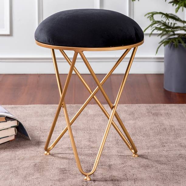 nestroots Stool for Living Room with Metallic Legs Ottoman Sofa Side Cushion Stool Table Home House Décor Furniture (Black) Stool