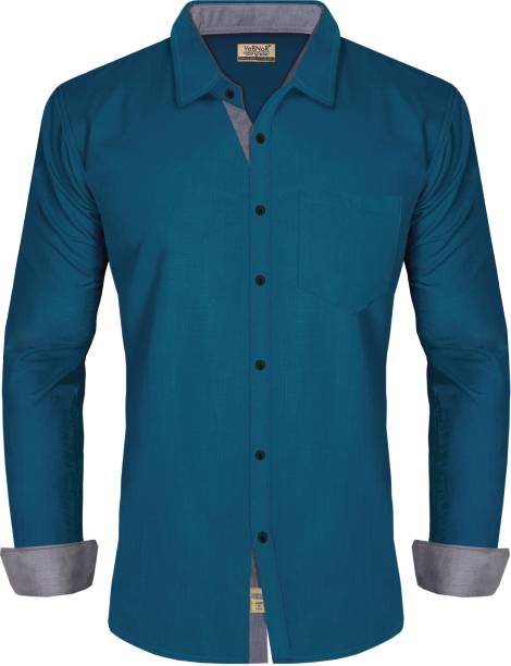 VeBNoR Men Solid Casual Blue Shirt