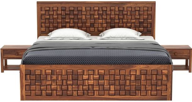 PlusOne Flamingo Bed With Hydraulic Storage (King Size, Teak Finish) Solid Wood King Hydraulic Bed