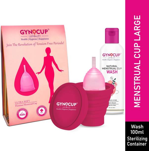 Gynocup Combo Kit Menstrual Cup , Cup Wash & Silicone collapsible Menstrual Cup Sterilizer case -Large Size