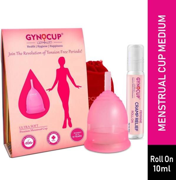 Gynocup Combo Kit- Reusable Menstrual Cup- Medium Size with Feminine Cramp Relief- 10ml Roll On
