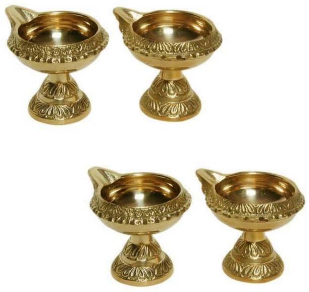 DivineMetal Brass Diya For Puja Small Size Akhand Diya For Puja Home Mandir Pooja Diwali Brass (Pack of 4) Table Diya