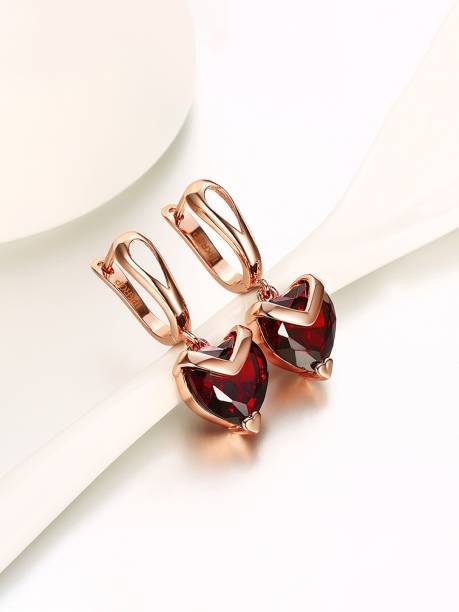 YELLOW CHIMES Red Heart Austrian Crystal 18K Rose Gold Plated Metal Clip-on Earring