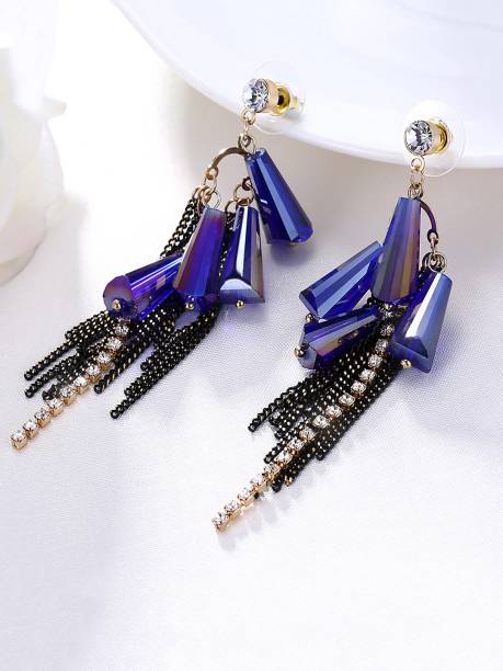 YELLOW CHIMES Designer Fashion Tassels Earrings Crystal Crystal Drops & Danglers