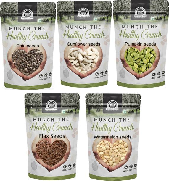 WONDERLAND Foods Raw Chia Seeds, Flax Seeds, Pumpkin Seeds, Sunflower Seeds and Watermelon Seeds 750g Combo Pack (Pack of 5) (150g Each)