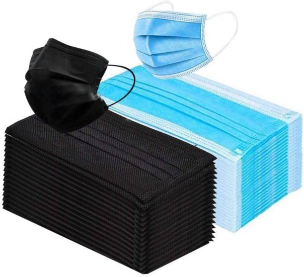 DM SPECIALLY FOR SPECIALIST - Combo Pack of 3 Layer Surgical Mask | 3 Ply Disposable Face Masks | with Nose Clip Pin | 99% Anti Bacterial | Medical Grade50 Blue & 50 Black Surgical Face Mask Water Resistant Surgical Mask