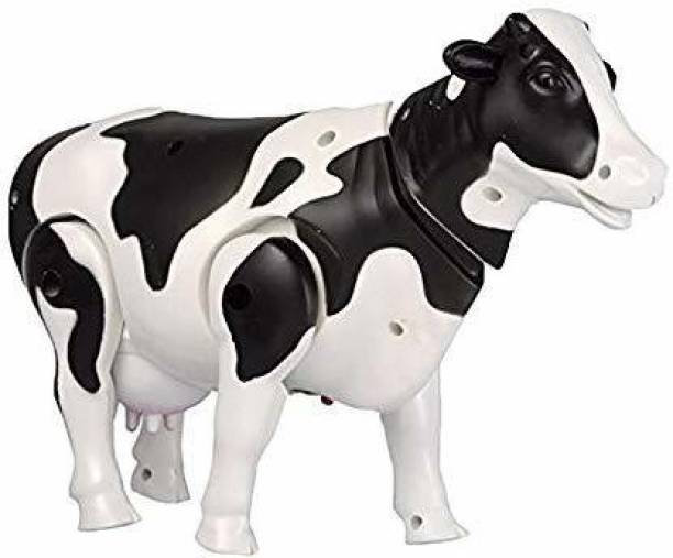Rjshop Battery Operated Walking Cow Light and Sound Toy for Kids (Black, White)