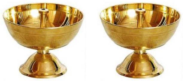 DivineMetal Brass Diya For Puja Small Size Akhand Diya For Puja Home Mandir Pooja Diwali Brass (Pack of 2) Table Diya