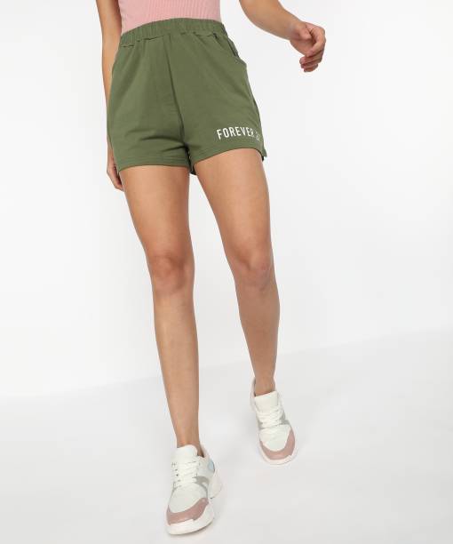 FOREVER 21 Solid Women Green Regular Shorts