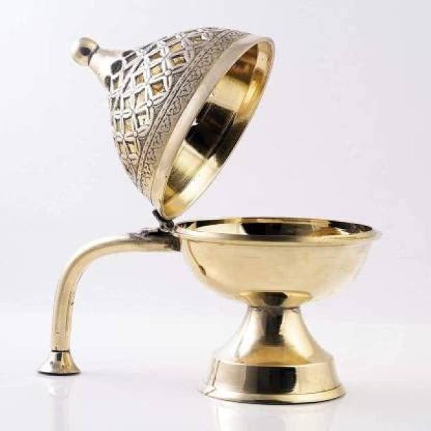 Robin Export Company Pure Brass Dhoop Dani Loban with Brass Handle Incense Holder Burner 14 Cm Dhoop
