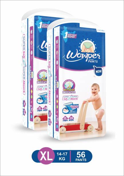 Wowper Fresh Baby Diapers Pants | Wetness Indicator | Upto 10 Hrs Absorption | 14-17 Kg - XL