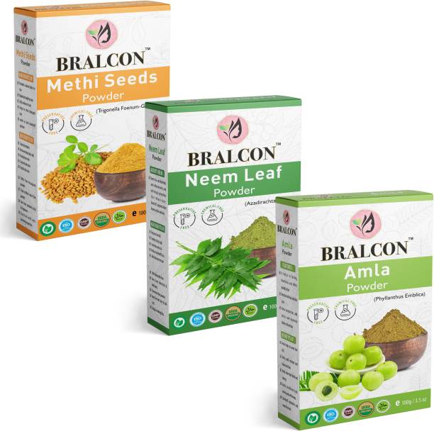BRALCON Organic Methi/Fenugreek, Neem, Amla/Gooseberry Powder Combo- (100g x 3 Pack) |