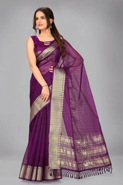 Striped Bollywood Organza Saree Price in India