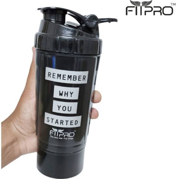 FitPro BLACK GYM SHAKER BOTTLE 500 ML WITH Protein COMPARTMENT WITH TORNADO FILTER 500 ml Shaker