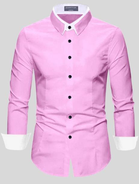 ZARTHA Men Solid Casual Pink Shirt