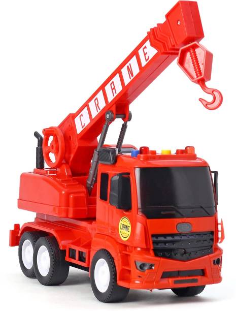 N2J2 SHOP Friction Powered Fire Rescue Crane Truck Toy Light Pull Back Vehicle for Kids