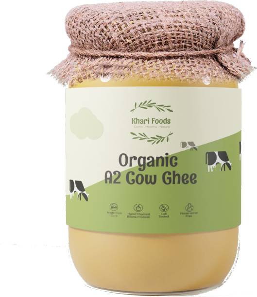 Khari Foods Pure A2 Desi Cow Ghee, Bilona Hand Churned Healthy Ghee Ghee 500 g Glass Bottle