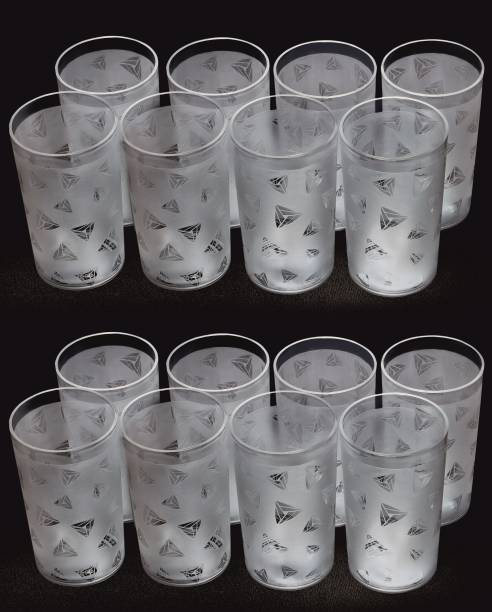 BELLERBIRD (Pack of 16) Diamond Design Drinking Water Glass Set Water/Juice Glass