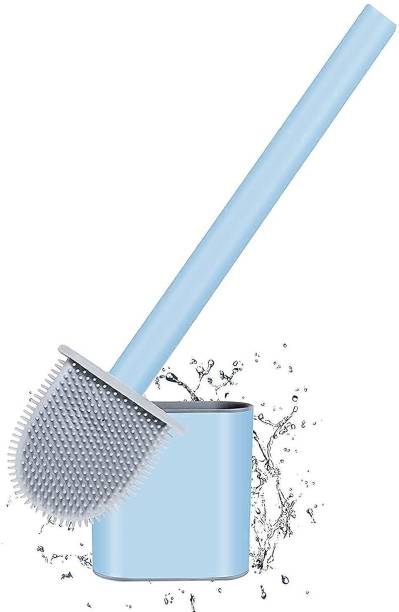HTIPL Fast Clean BLUE Silicone Toilet Brush - Modern & New - for Bathroom - Silicone Wet and Dry Brush