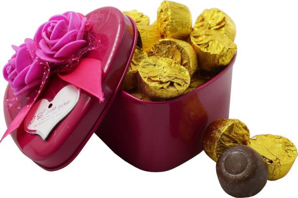 Midiron Stylish Gift Box with love heart Box combo Chocolate Bars for Your Dear One's on her Special Occasion IZ19Choco15TinBox4D Brittles