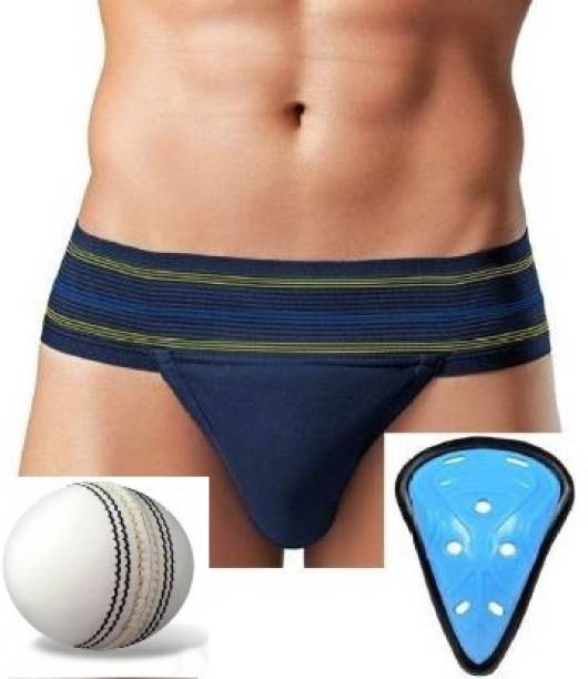 HK Sport & Toys Cricket Supporter Medium || Abdominal-Guard Youth || 4 pcs Leather Ball White Abdominal Guard