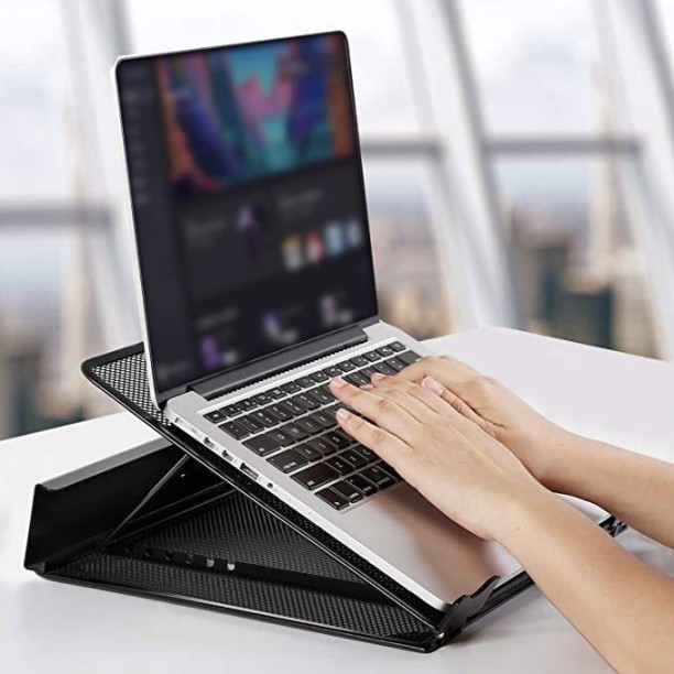 Black SimpleHouseware Mesh Ventilated Adjustable Laptop Stand 