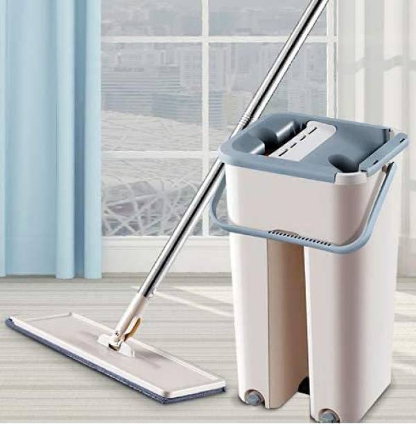 The Cube Mart Mop with Bucket Hands-Free Microfiber Flat Spin Mop System 360° Flexible Head Flat Mop