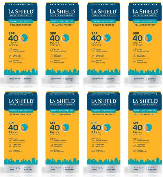 La Shield Mineral Sunscreen Gel For Pollution Protect - SPF 40 PA+++ ,50 g x Pack of 8 - SPF SPF 40 PA+++