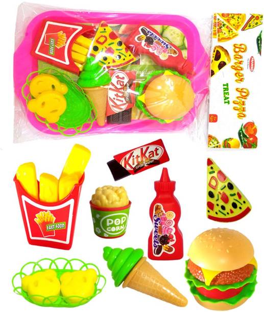 PRANSO Barger Pizza Toy and French Fries with Food Trey for Boys Girls Kids Multicolor